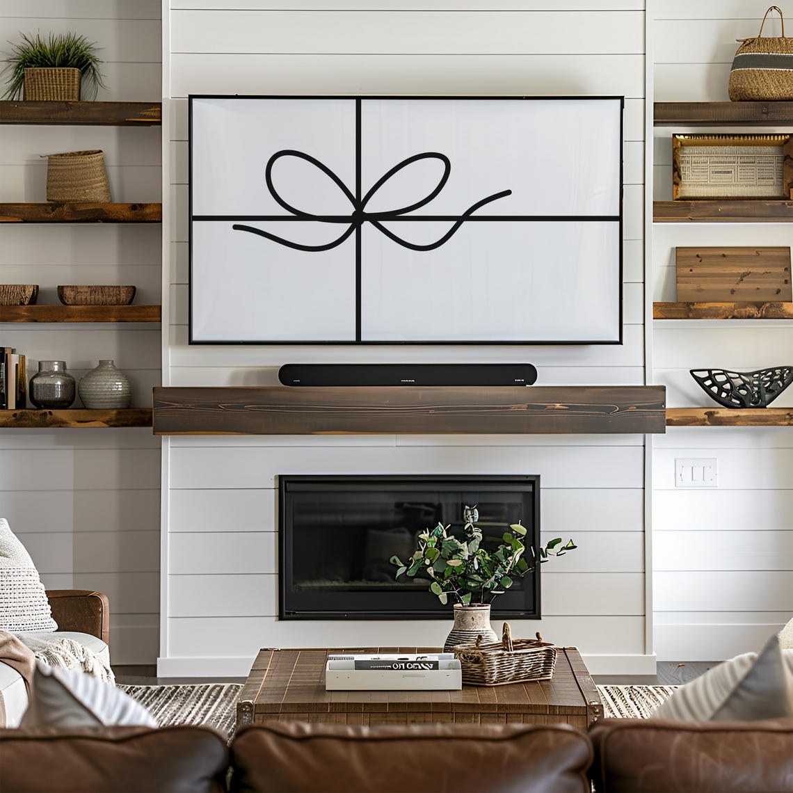 Black Line Art Gift Bow Minimalist Modern Christmas Decor Poster - Image 2