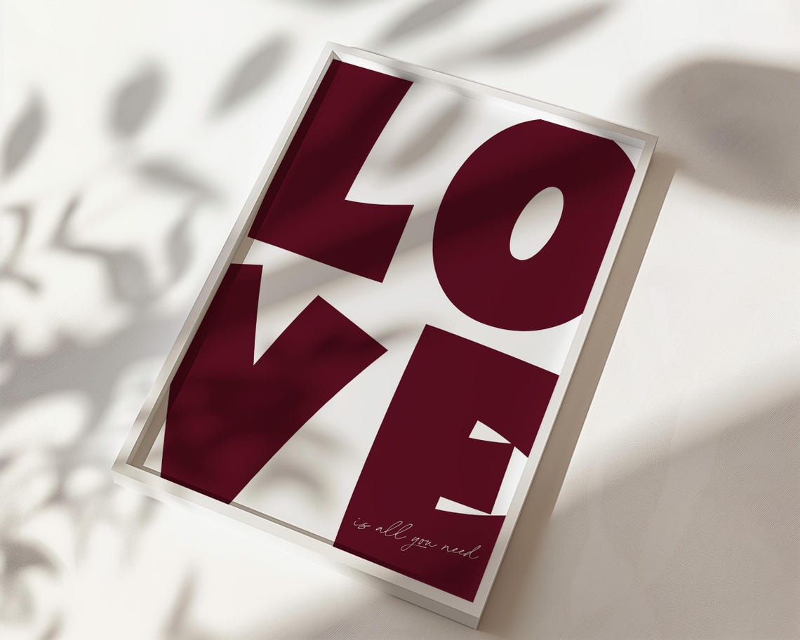 LOVE Is All You Need Burgundy Typography Modern Home Decor Poster - Image 2