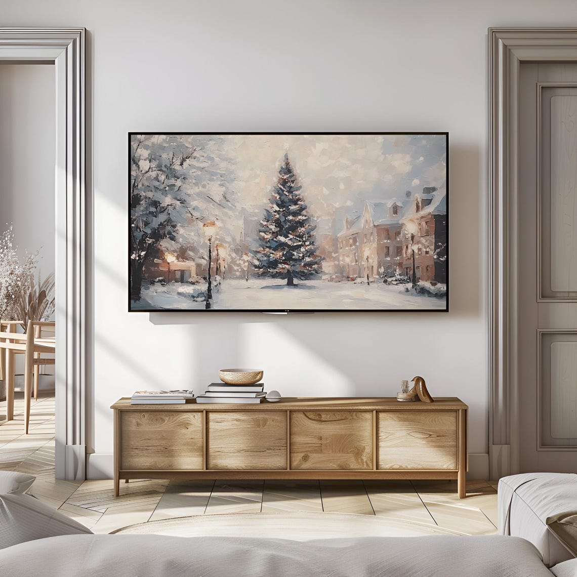 Neutral Christmas Frame Tv Art Christmas Tree Festive Market Town Christmas Tree Tv Art Snowy Town Tv Art Winter Holiday Tv Art T813 - Image 3