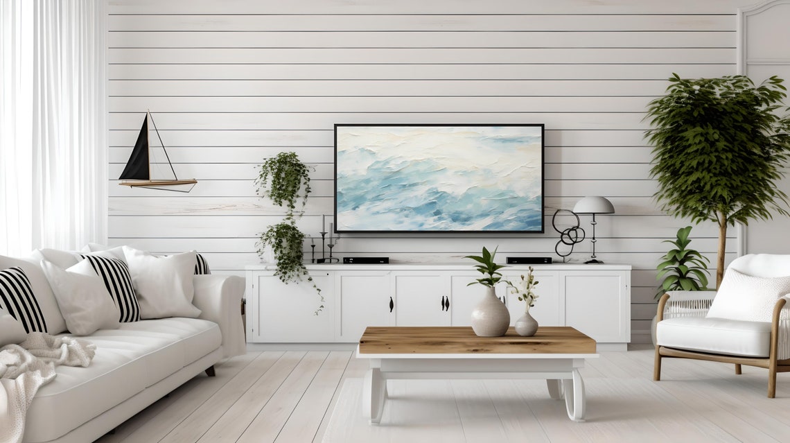 Abstract Frame Tv Art Frame Tv Art Abstract Waves Frame Tv Art Neutral Blue Abstract Waves Frame Tv Art - Image 2