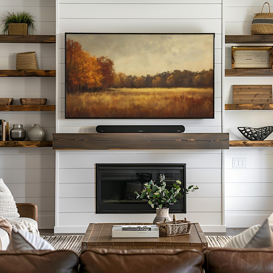 Golden Autumn Meadow Field Oil Painting Fall Landscape Warm Rustic Wall Art