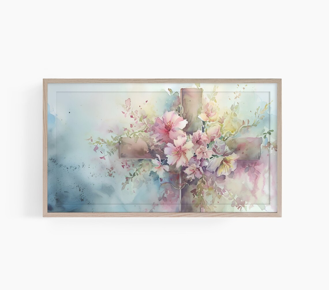 Easter Cross, Floral Christian Easter Art Print