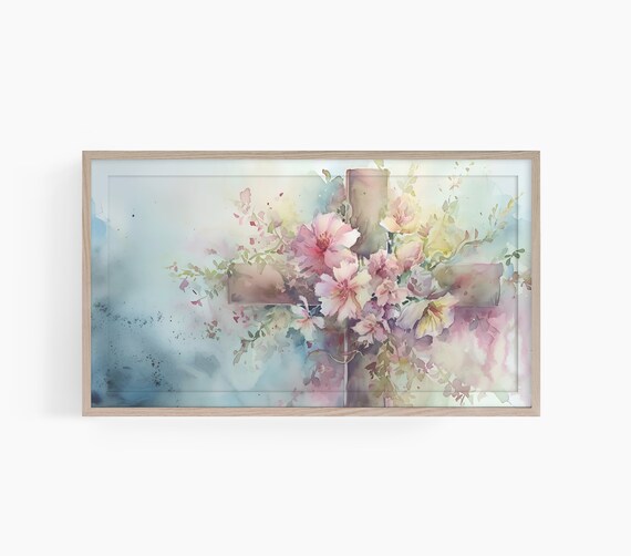 Easter Cross, Floral Christian Easter Art Print