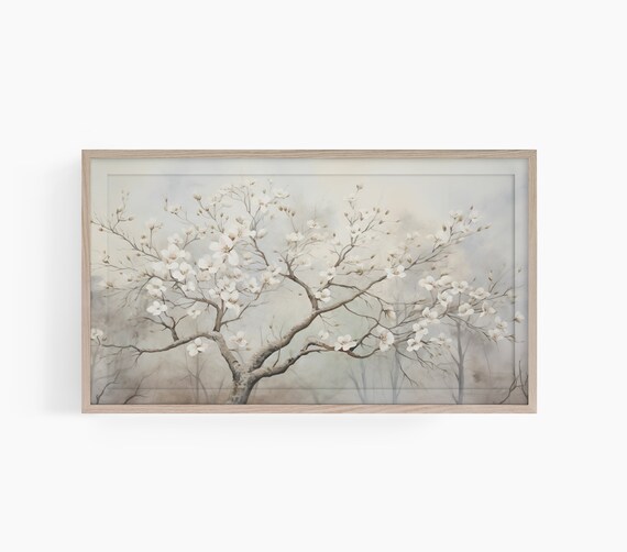 Soft White Flowering Tree Misty Spring Blossom Floral Poster
