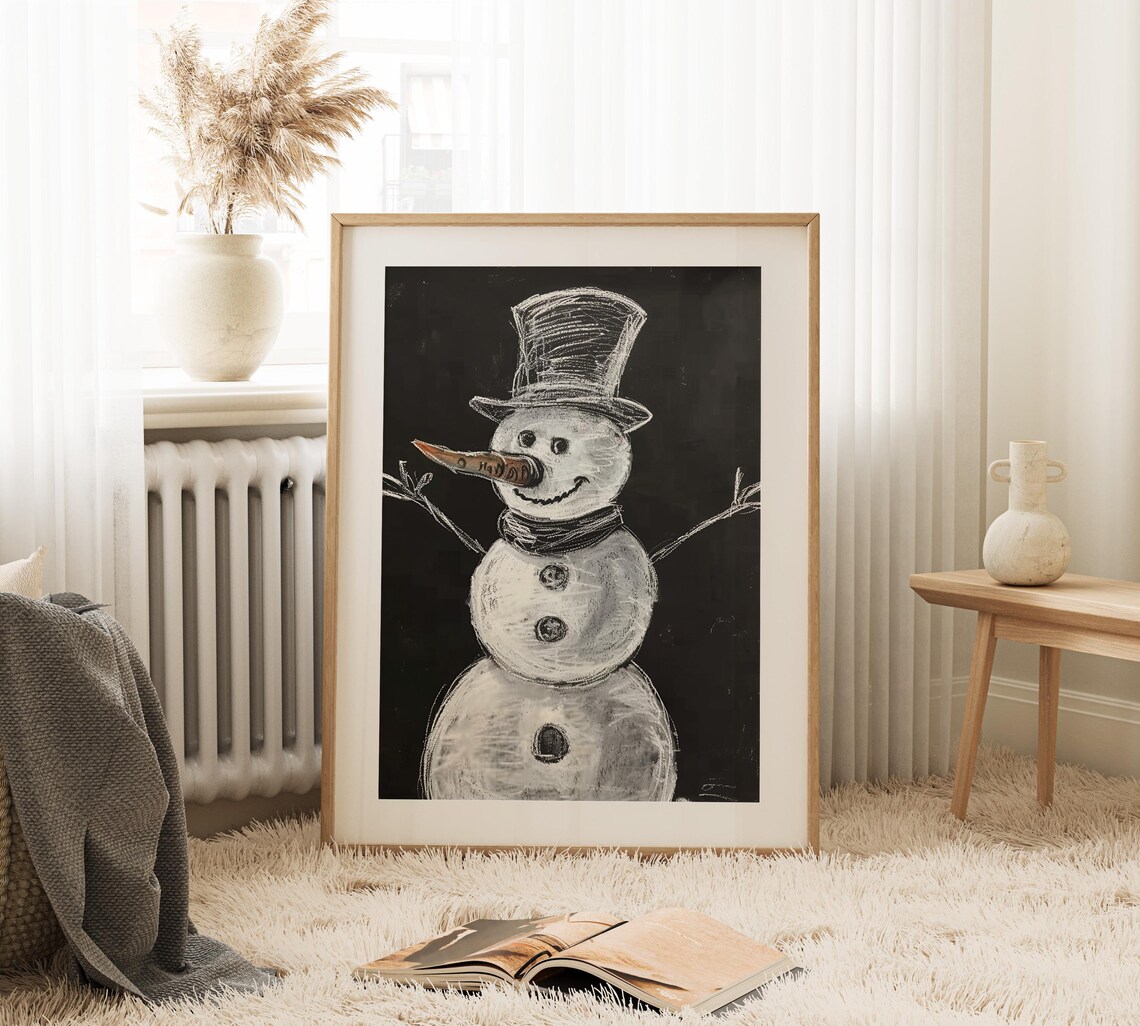 Snowman Winter Minimalist Christmas Decor Art Print - Image 3