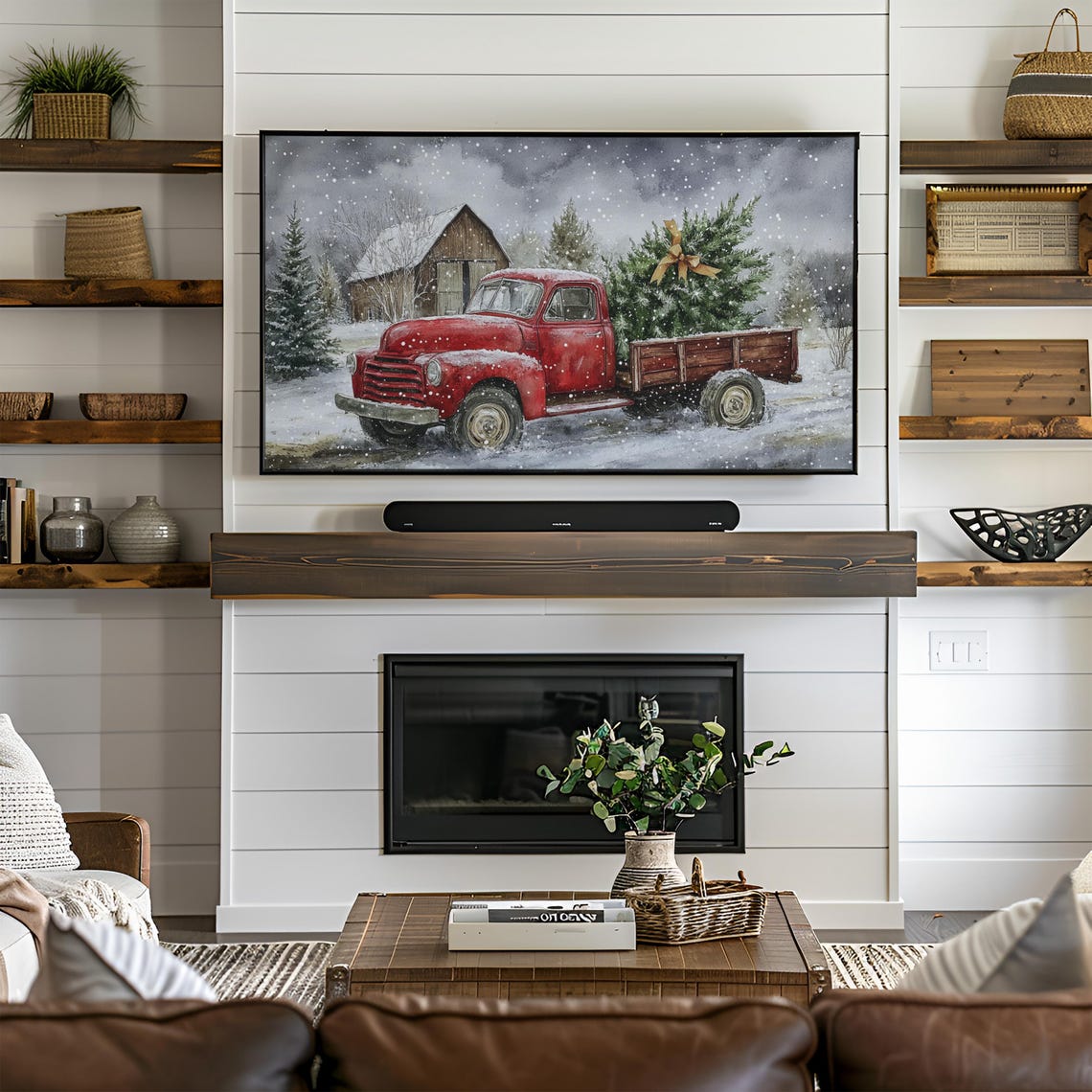Christmas Frame Tv Art Old Red Truck Winter Tv Christmas Tree In Vintage Truck Tv Art Frame Tv Art Christmas T800 - Image 3