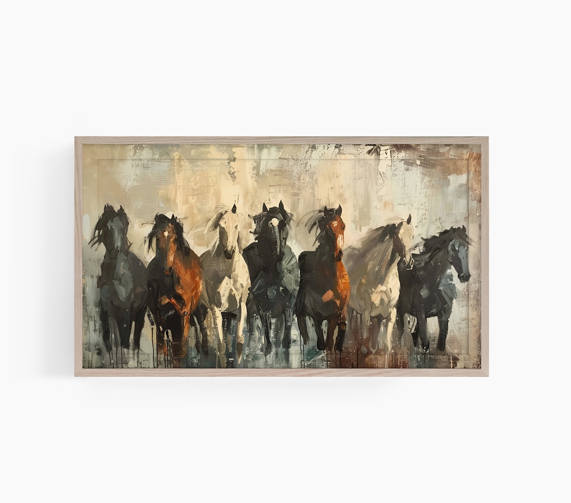 Seven Running Horses Impressionist Farmhouse Country Wall Art