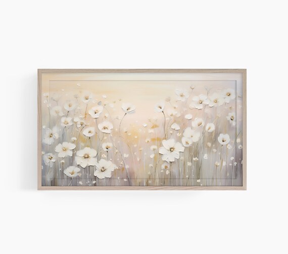 Spring Wildflower Field Impasto Painting Warm Pastel Meadow Poster
