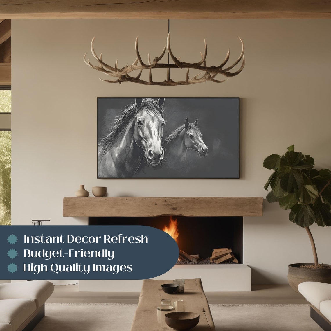 Two Dark Horses Mare And Foal Black Background Equestrian Wall Art - Image 3