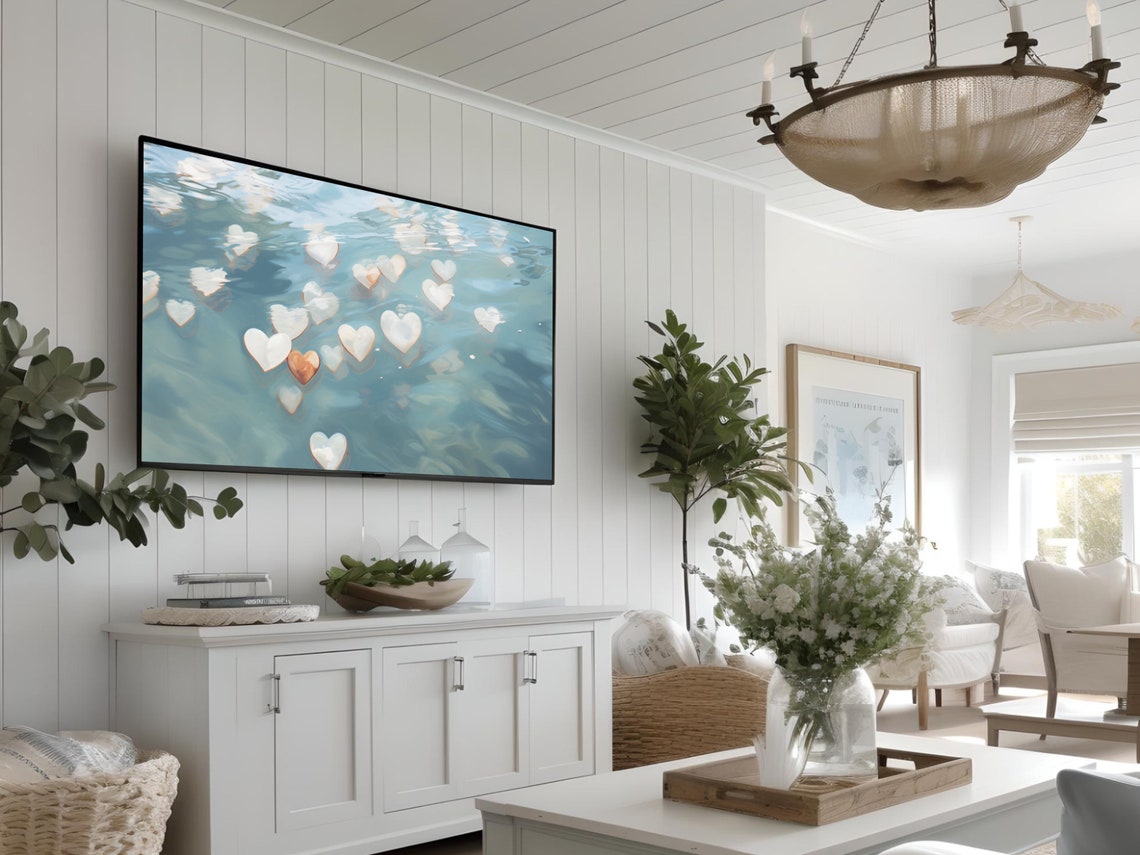 White Hearts Floating On Blue Water Romantic Valentine Scene Poster - Image 2