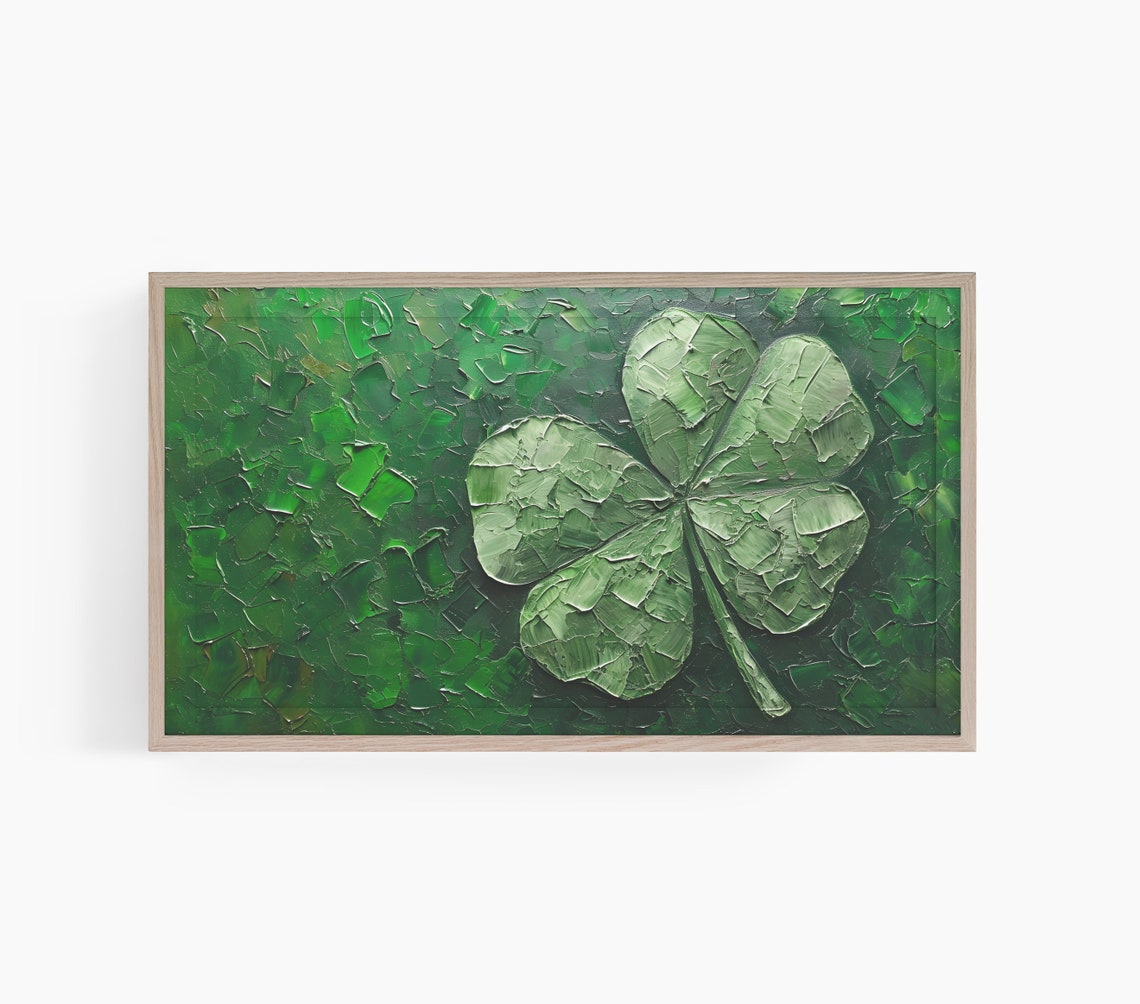 Bold Green Shamrock Impasto Textured St Patricks Day Art Poster