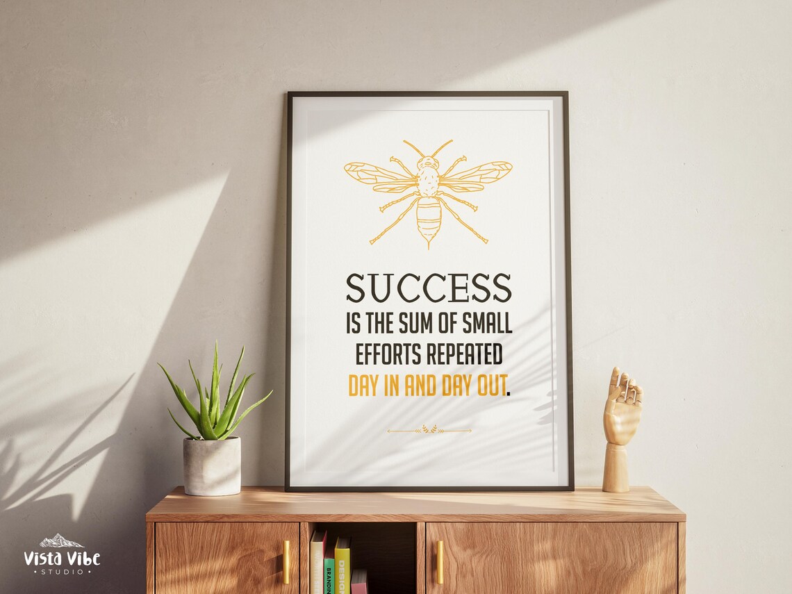 Success Is the Sum of Small Efforts Quote Poster Gold Bee Office Motivational - Image 3