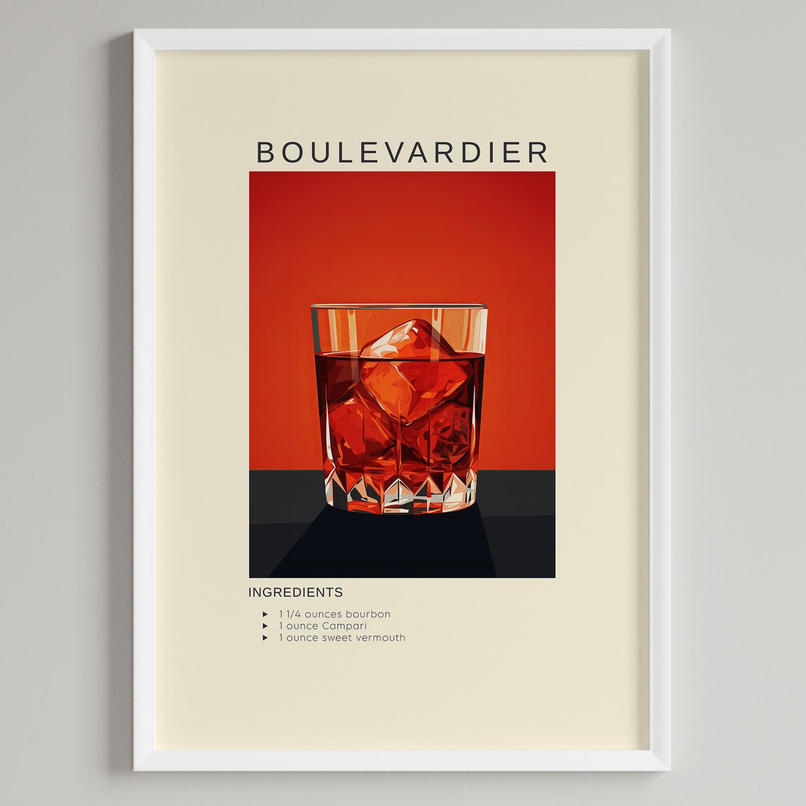 Boulevardier Bourbon Campari Cocktail Recipe Bar Cart Poster