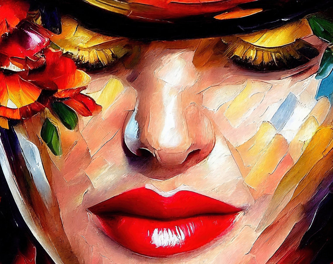 Woman Face Red Lips Gold Eyeshadow Bold Beauty Portrait Poster - Image 5