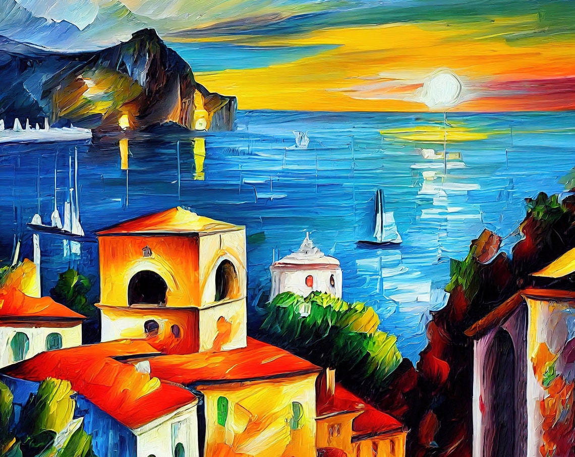 Amalfi Coast Italy Sunset Sailboats Red Roofs Mediterranean Poster - Image 5