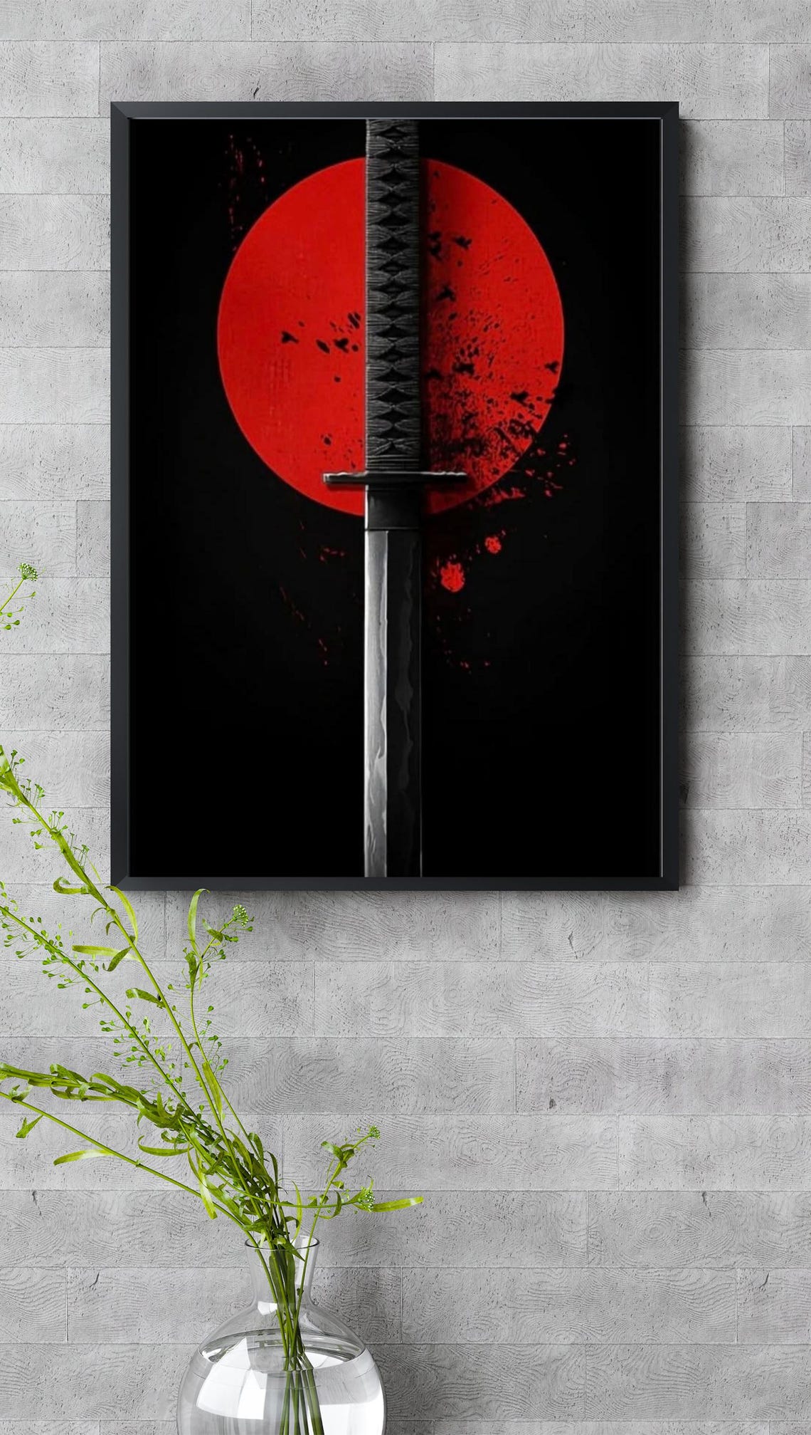 Katana Blade Across Blood Red Sun Black Samurai Sword Art Poster