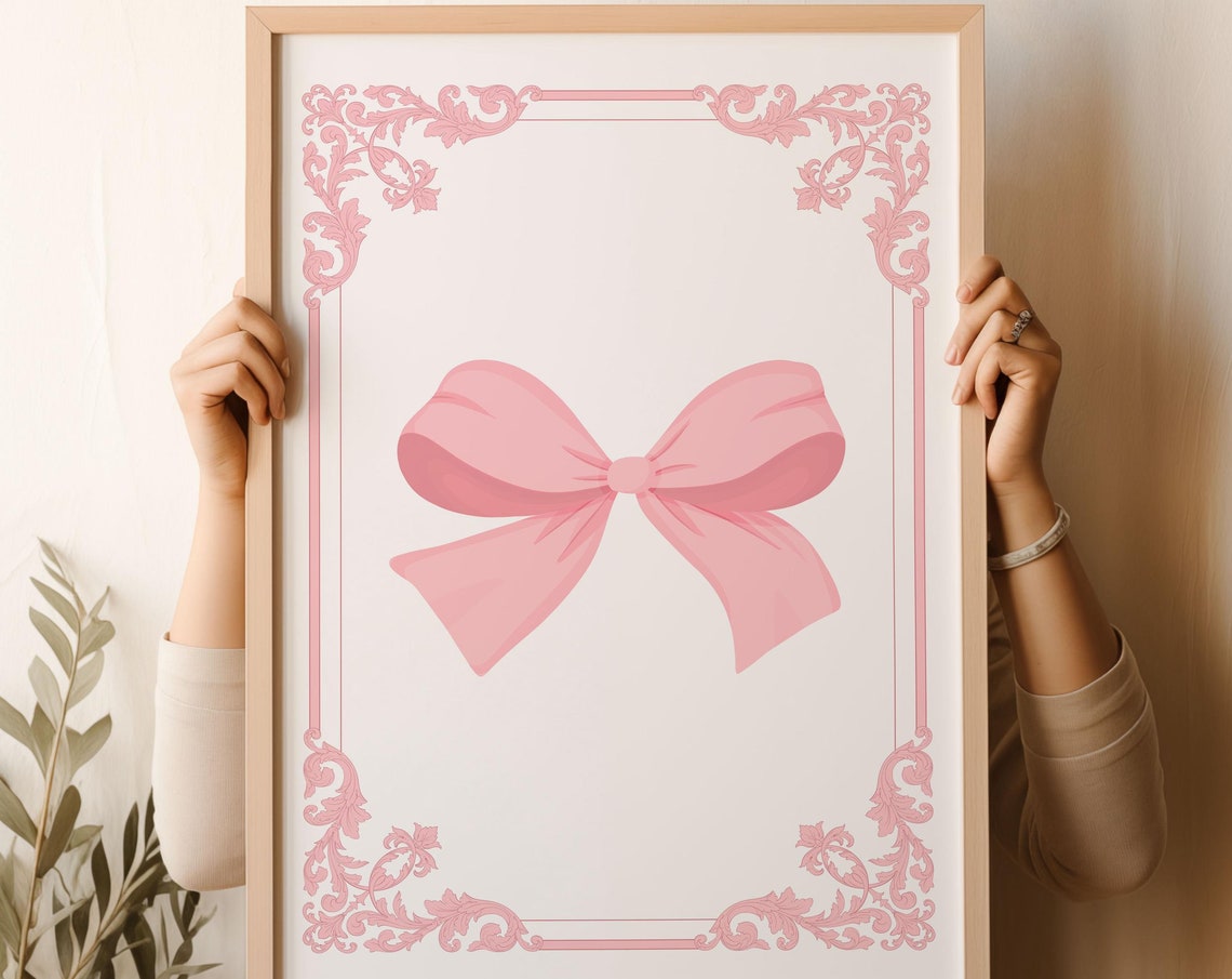 Pink Coquette Bow Ornate Frame Girly Balletcore Dorm Art Poster