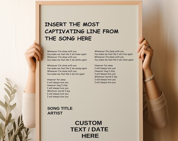 Custom Song Lyrics Template Personalized Music Keepsake Wall Art