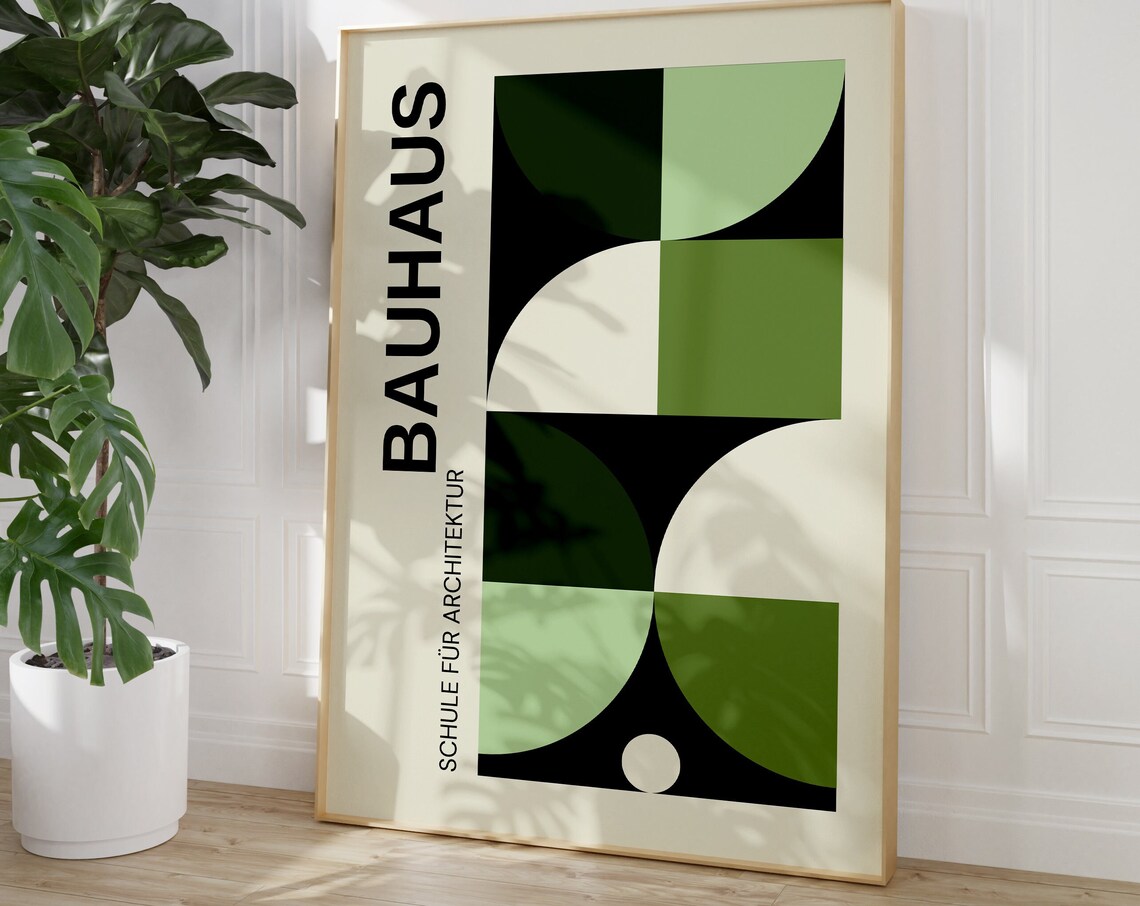 Bauhaus Green Geometric Abstract Mid Century Modern Exhibition Wall Poster