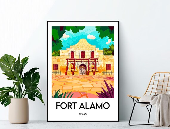 Fort Alamo Texas Historic Mission in Bright Colorful Travel Poster