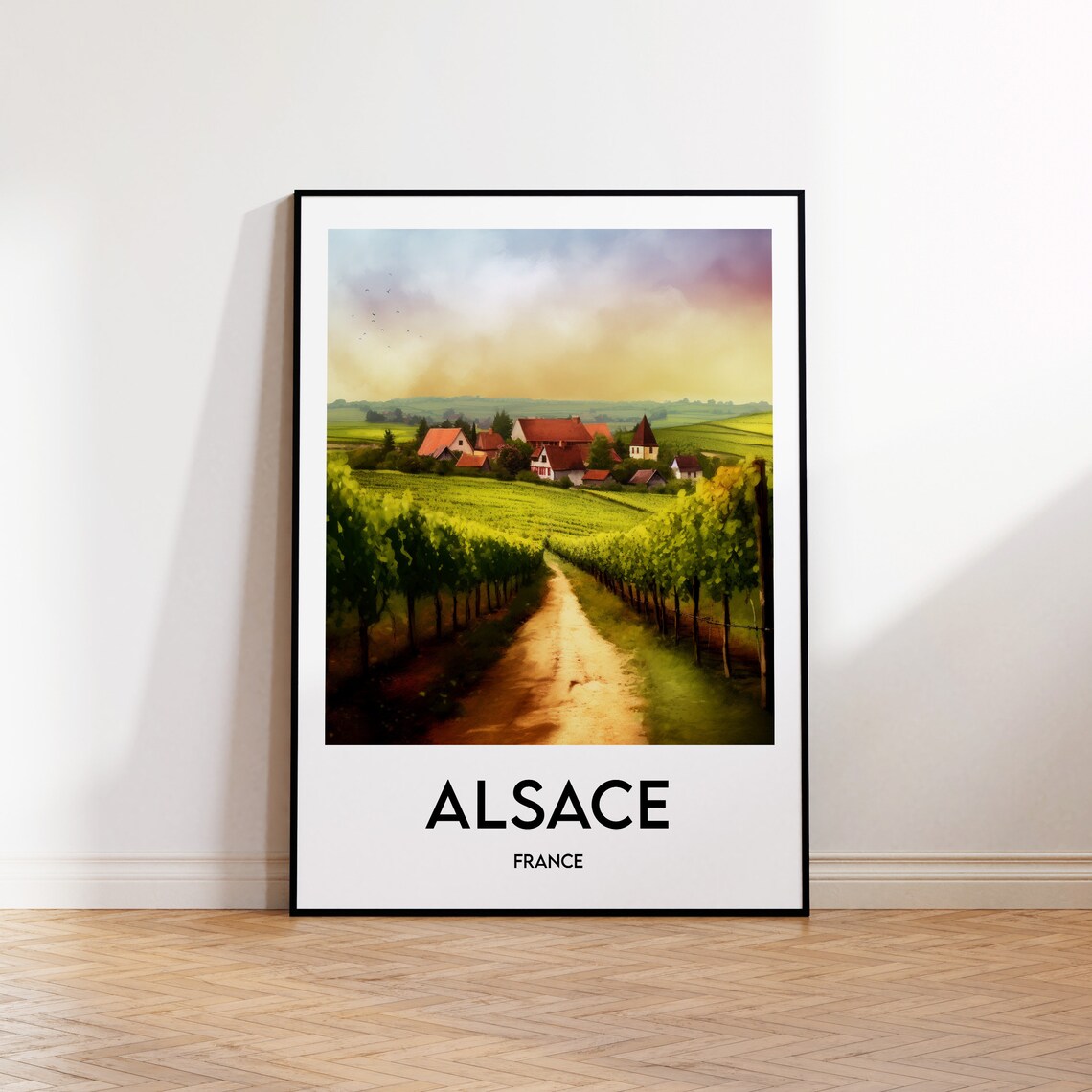 Alsace France Vineyard Sunset Countryside Vintage Travel Poster