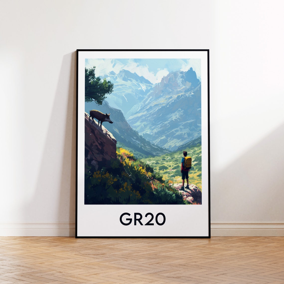 GR20 Corsica Hiker Mountain Trail Wild Boar Hiking Adventure Poster