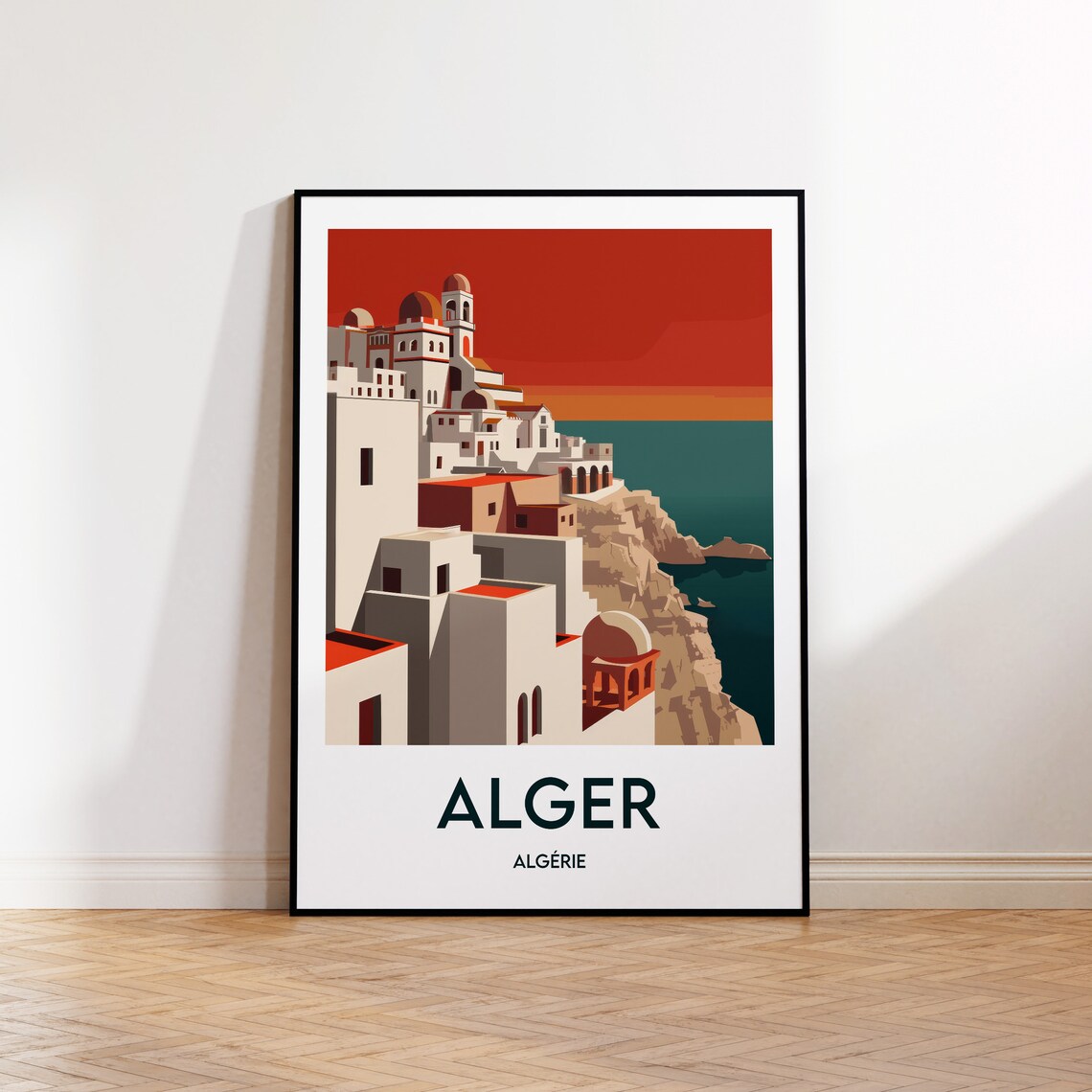 Alger Algeria Coastal City Vintage Travel Poster with White Buildings