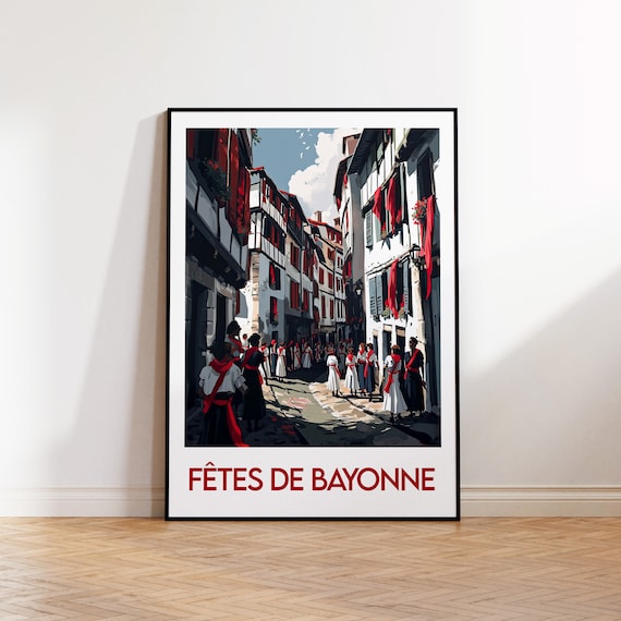 Fêtes de Bayonne France Basque Festival Vintage Travel Poster