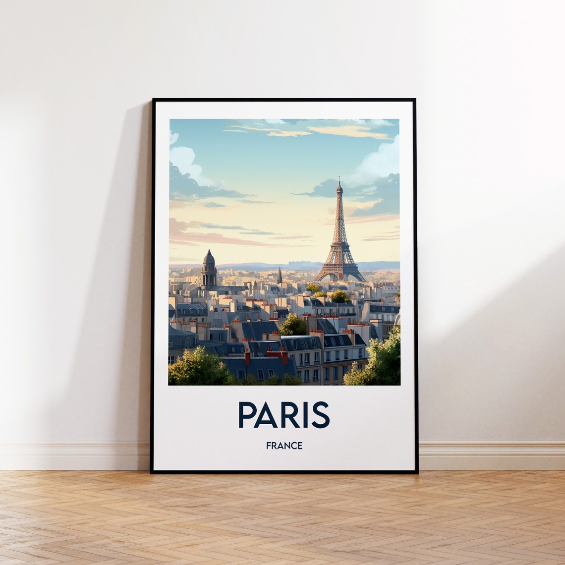 Paris France Eiffel Tower Golden Hour Skyline Vintage Travel Poster