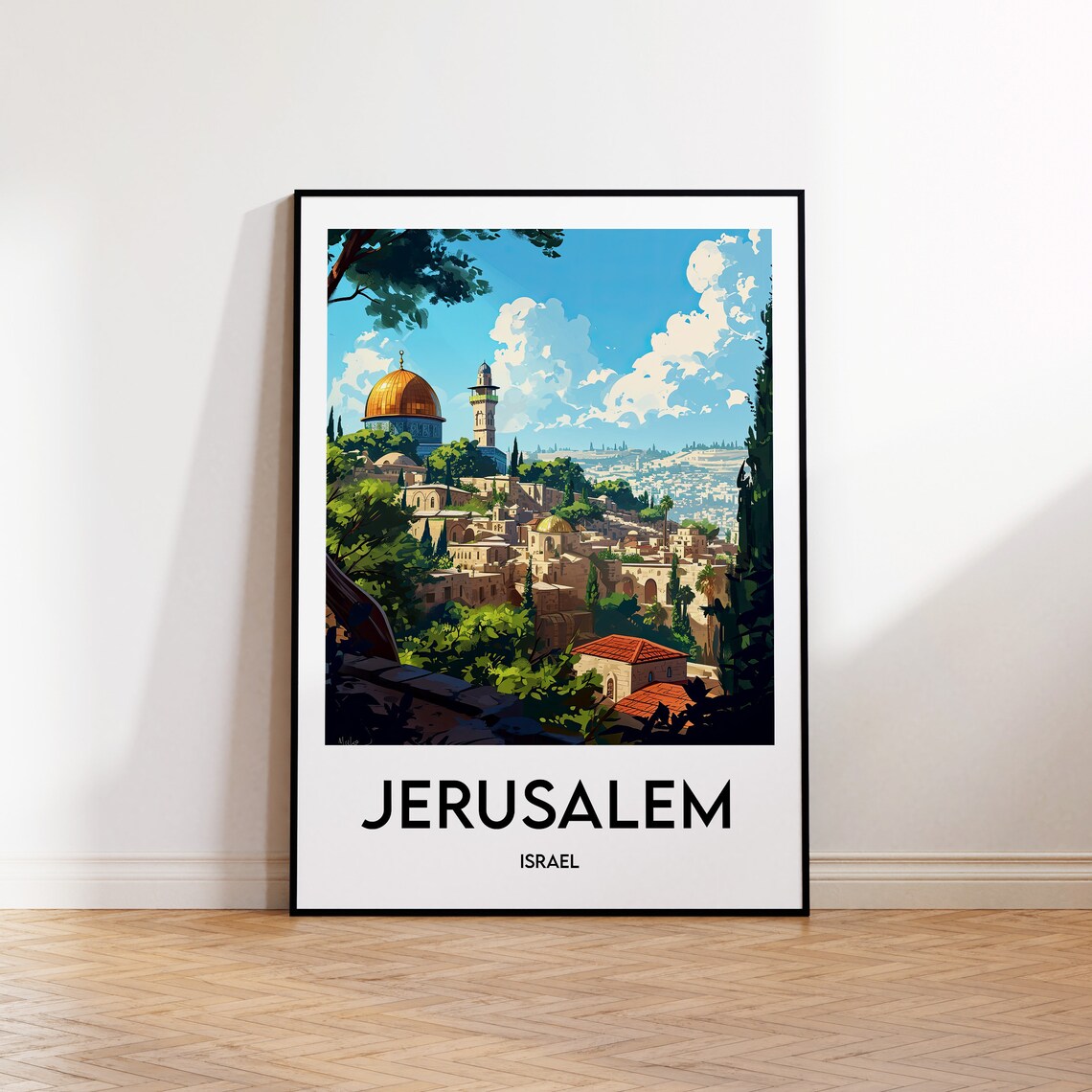 Jerusalem Israel Dome of the Rock Old City Skyline Travel Poster