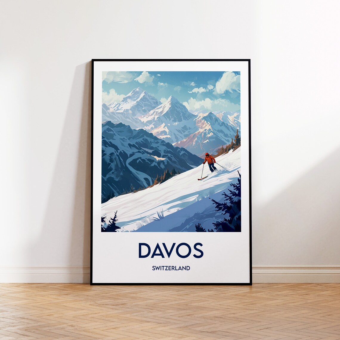 Davos Vintage Travel Poster, Swiss Ski Resort Art Print