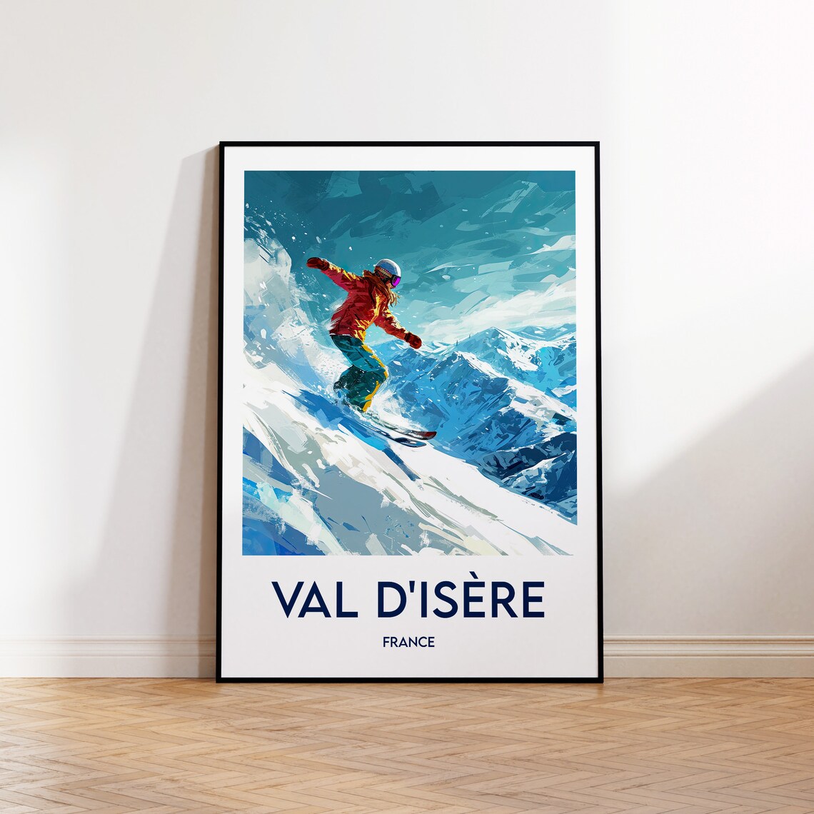 Val d'Isere France Vintage Ski Poster Snowboarder Powder Jump