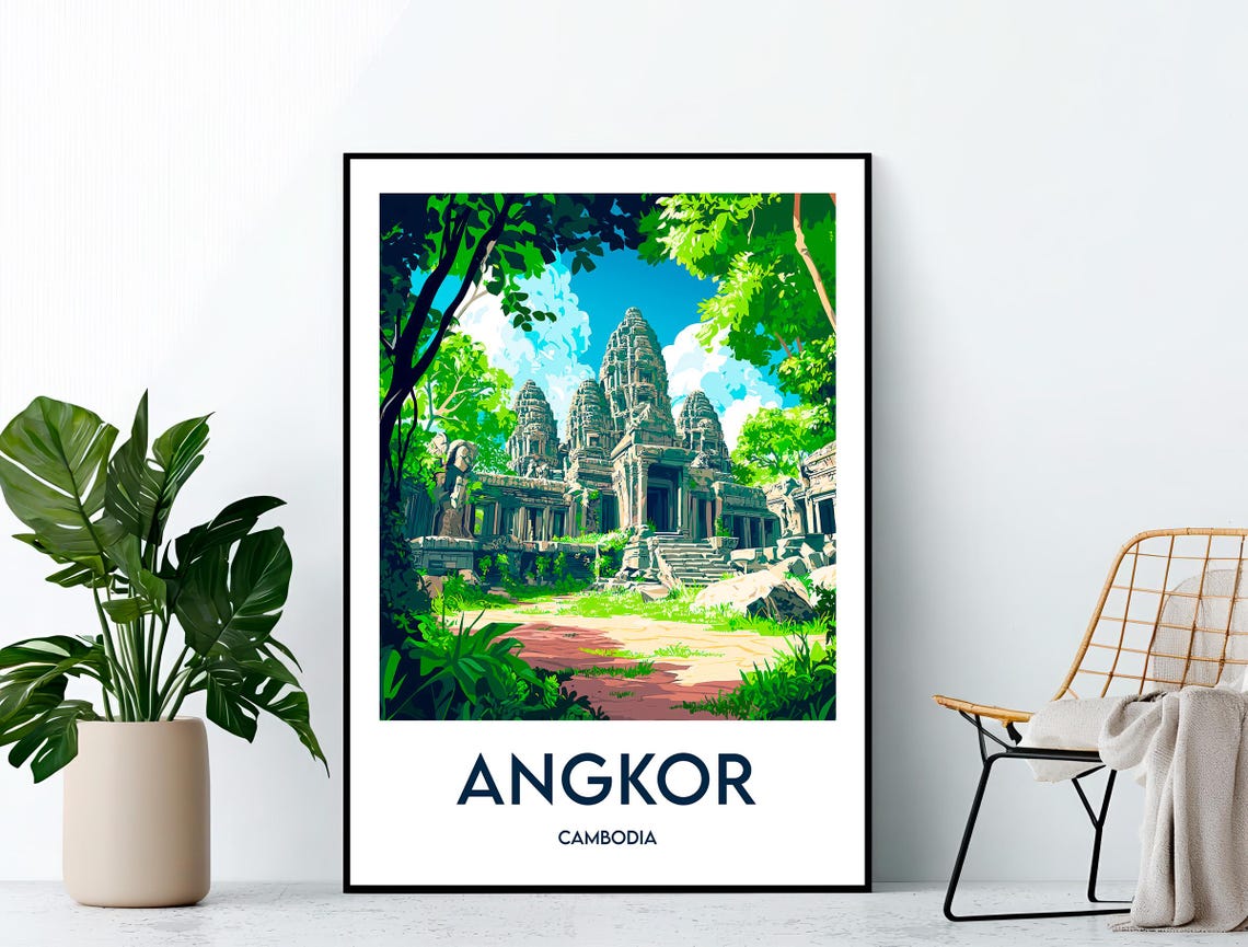 Angkor Cambodia Ancient Stone Temple Towers Jungle Travel Poster