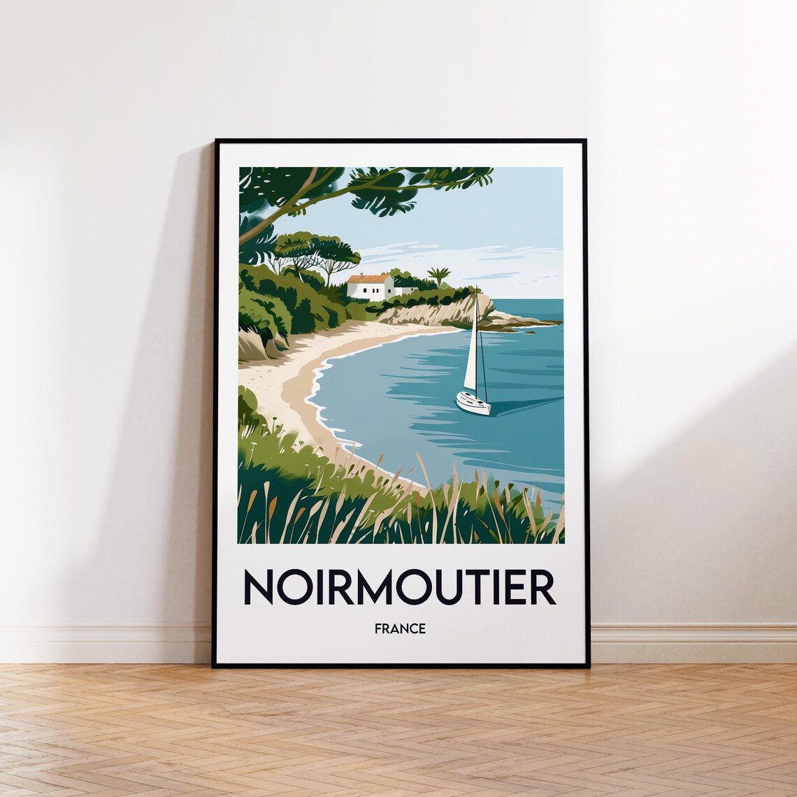 Noirmoutier France Coastal Bay Sailboat Vintage Travel Poster