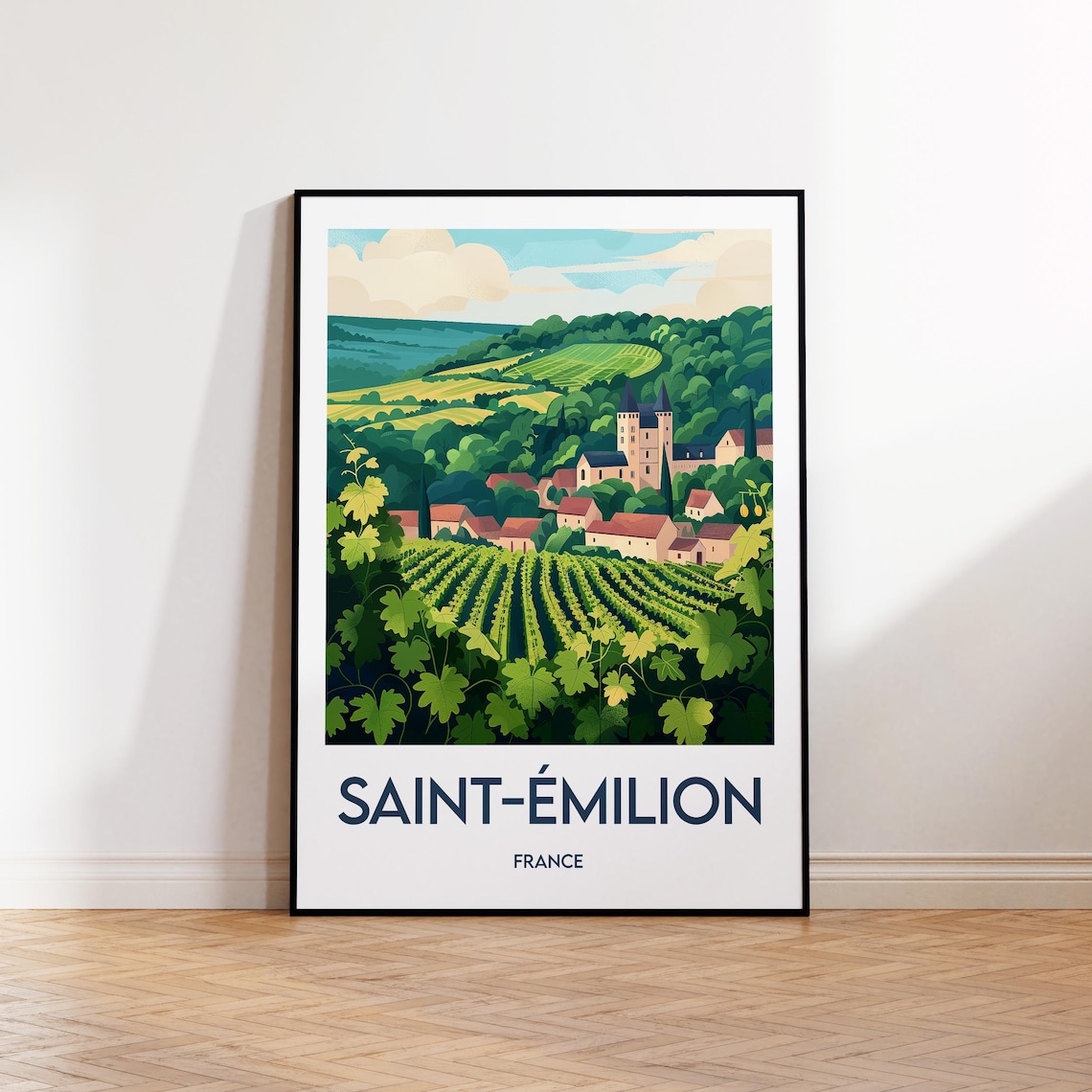 Saint Emilion France Vineyard Village Rolling Hills Vintage Travel Poster