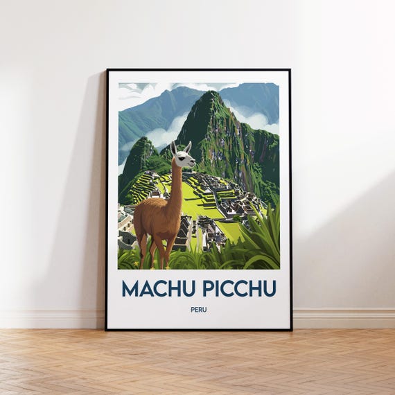 Machu Picchu Poster Peru Print Illustration Gift Vintage Travel