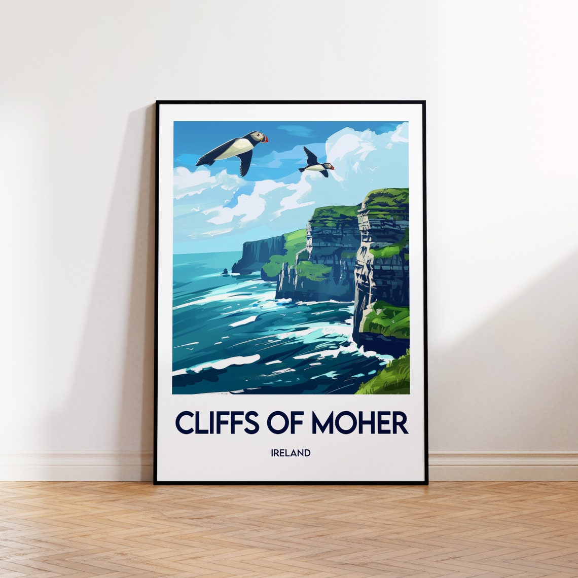 Cliffs Of Moher Ireland Puffins Sea Cliffs Vintage Travel Poster