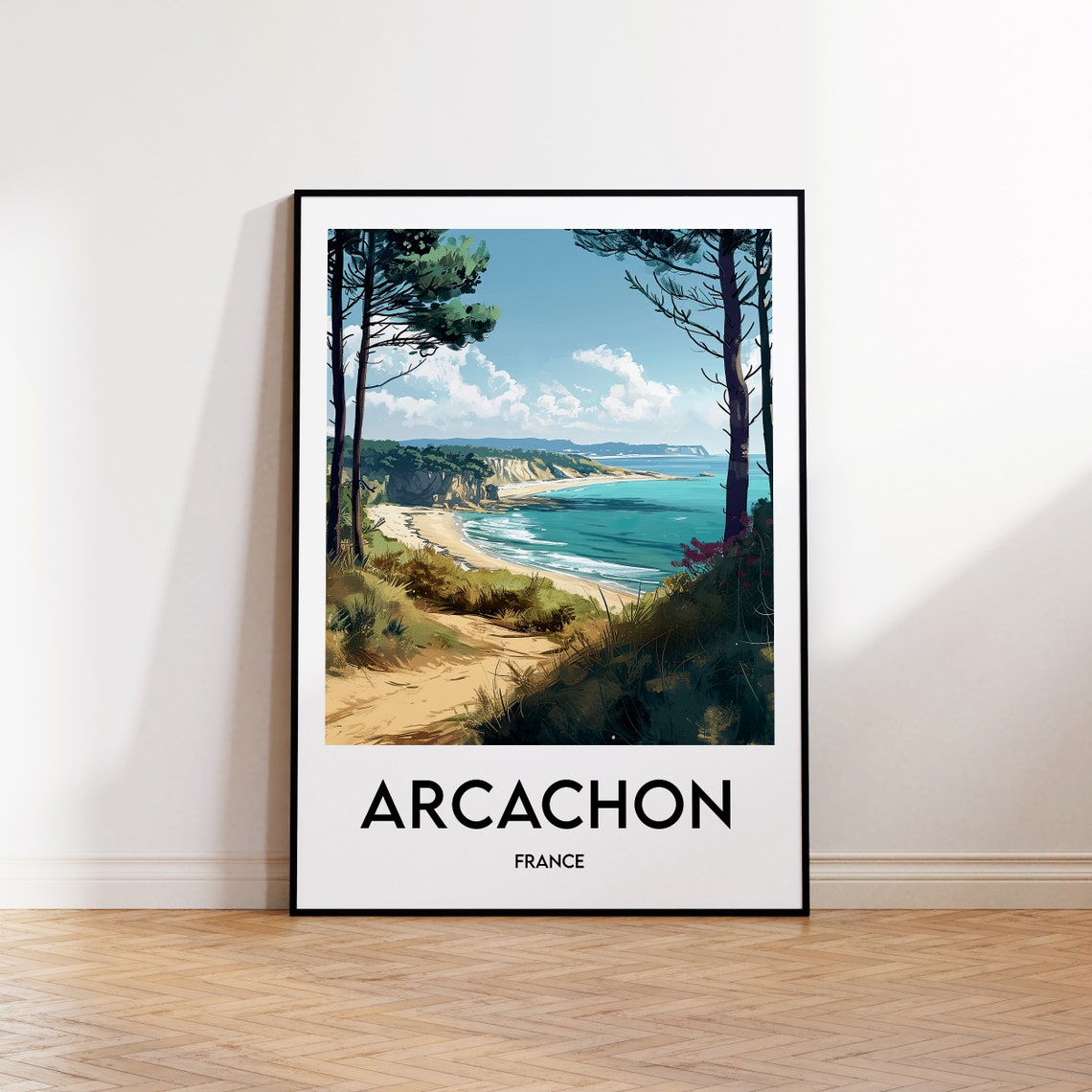 Arcachon France Pine Beach Bay Coastal Vintage Travel Poster
