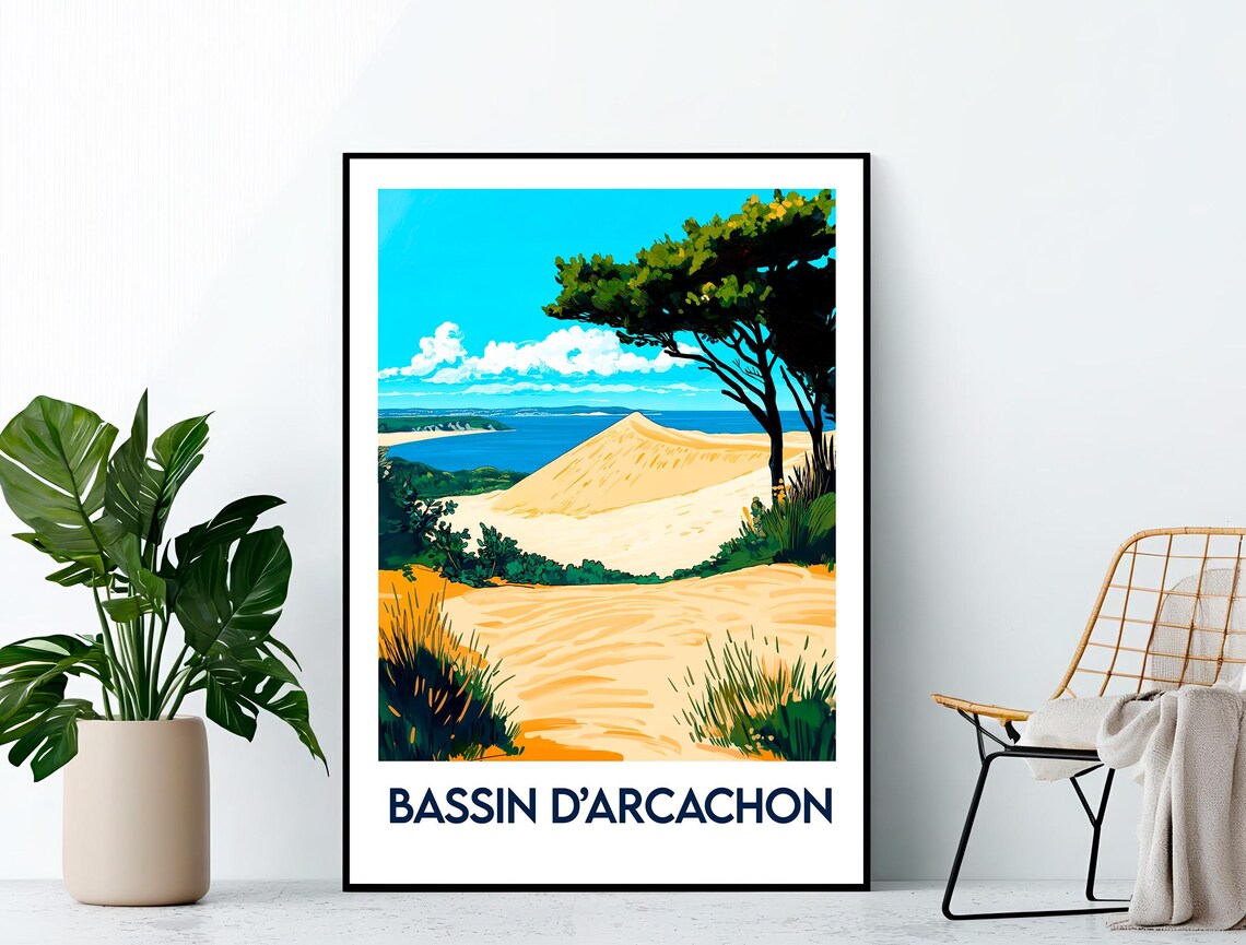 Bassin d'Arcachon France Sand Dune And Pine Vintage Travel Poster