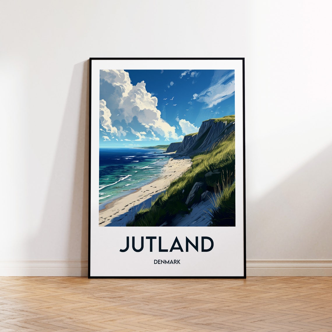 Jutland Denmark Coastal Cliffs Beach Vintage Travel Art Poster