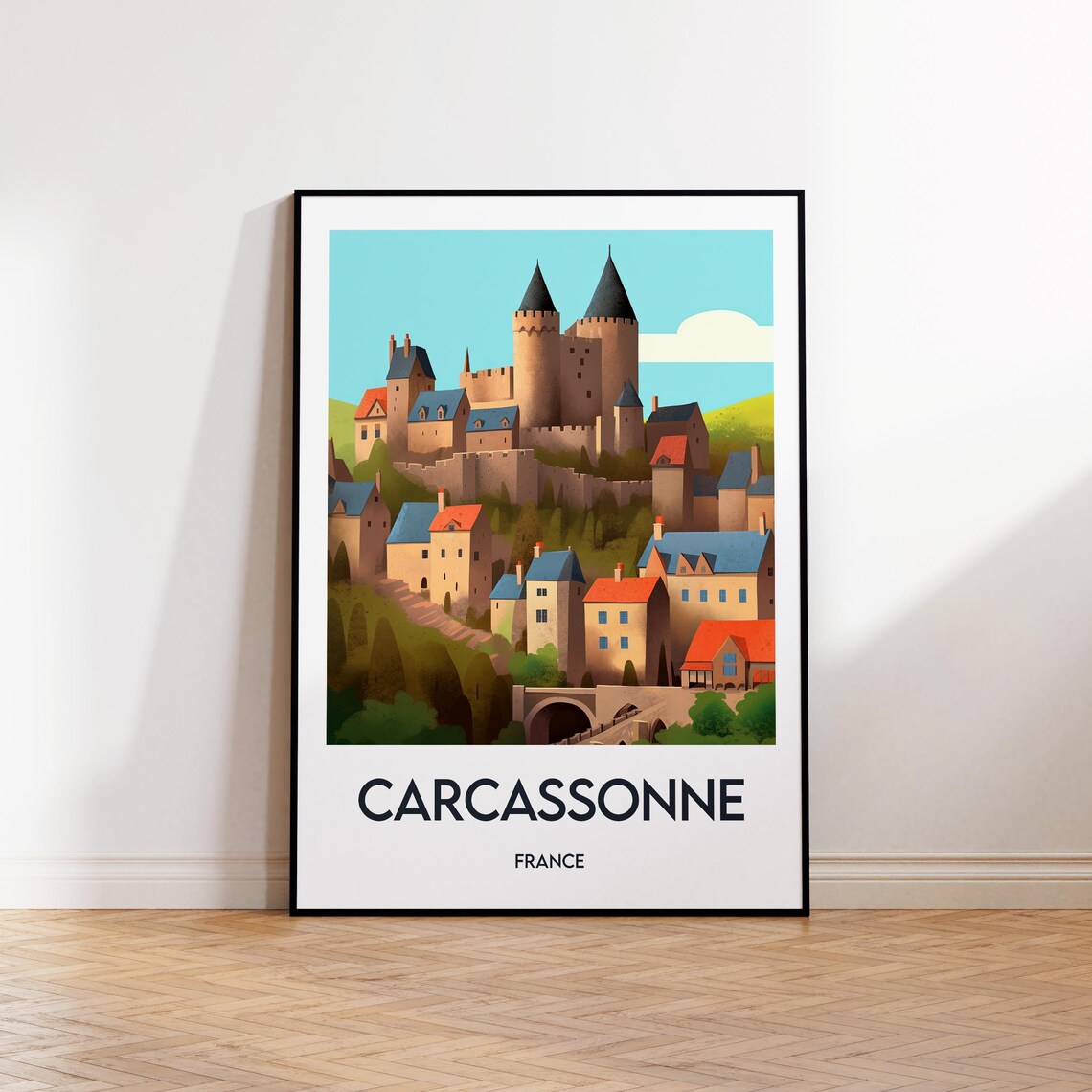 Carcassonne France Medieval Castle Fortress Vintage Travel Poster