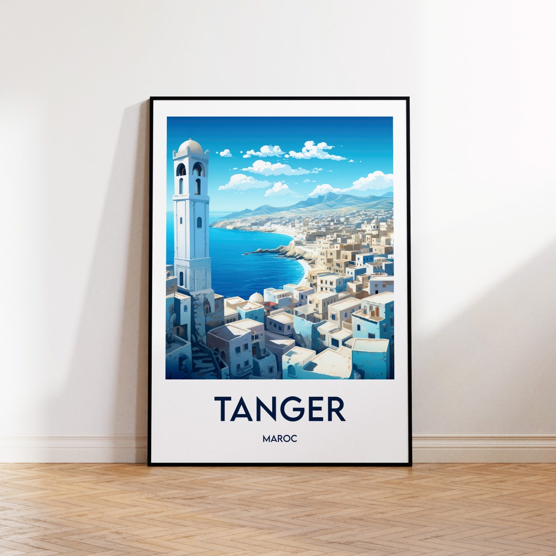 Tanger Morocco Whitewashed Coastal Town Vintage Travel Poster