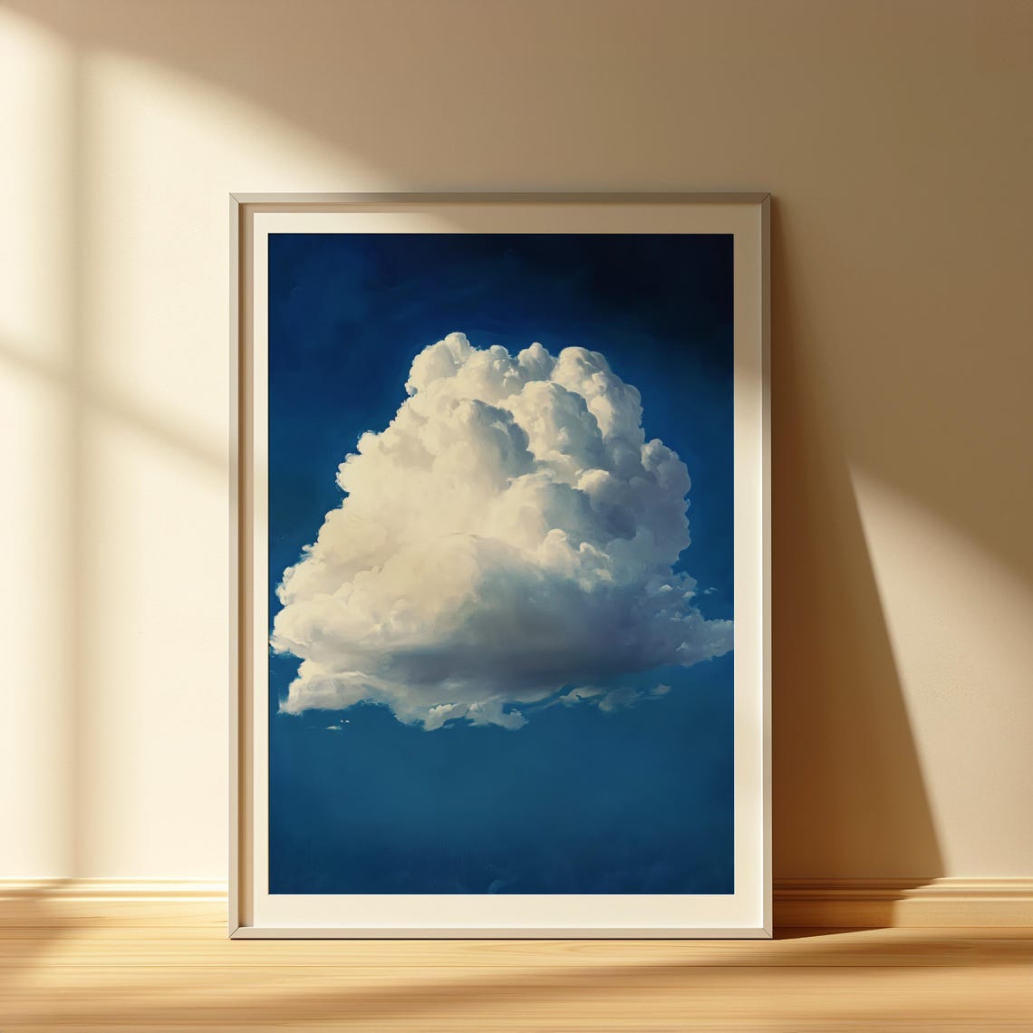Lone White Cumulus Cloud Deep Blue Sky Minimalist Art Poster - Image 3