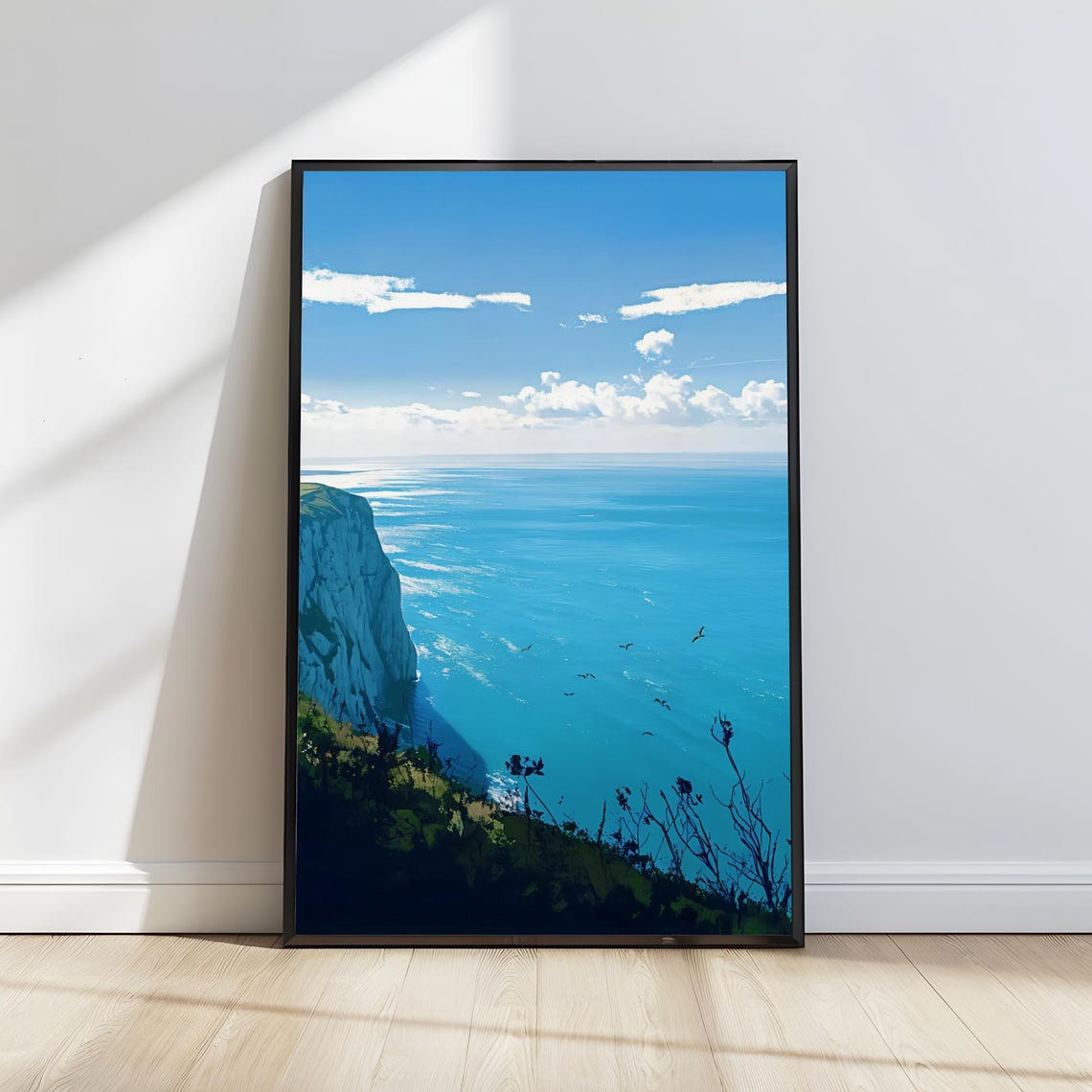 White Cliffs of Dover Blue Sea Seabirds Coastal Landscape Poster - Image 3