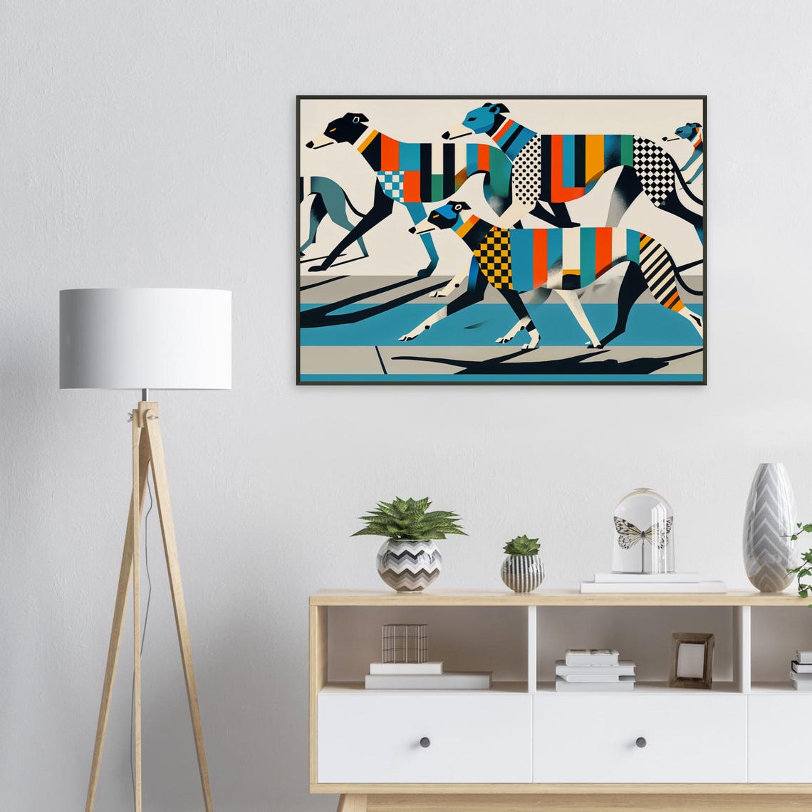 Running Greyhounds Bold Patchwork Geometric Dog Race Sweaters Poster - Image 2