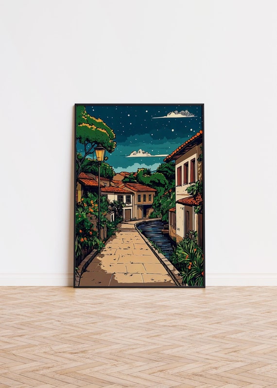 Studio Ghibli Wall Art Countryside Night Sky Print Hayao Miyazaki Japanese Artwork Ukiyo E Print Studio Ghibli Lover