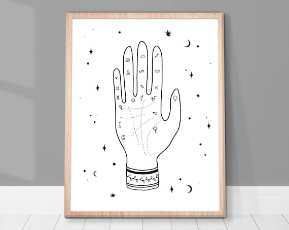 Mystic Palmistry Hand Astrology Symbols Celestial Boho Wall Art
