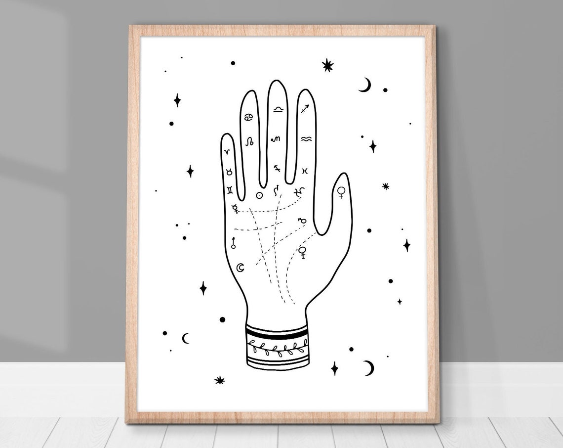 Mystic Palmistry Hand Astrology Symbols Celestial Boho Wall Art