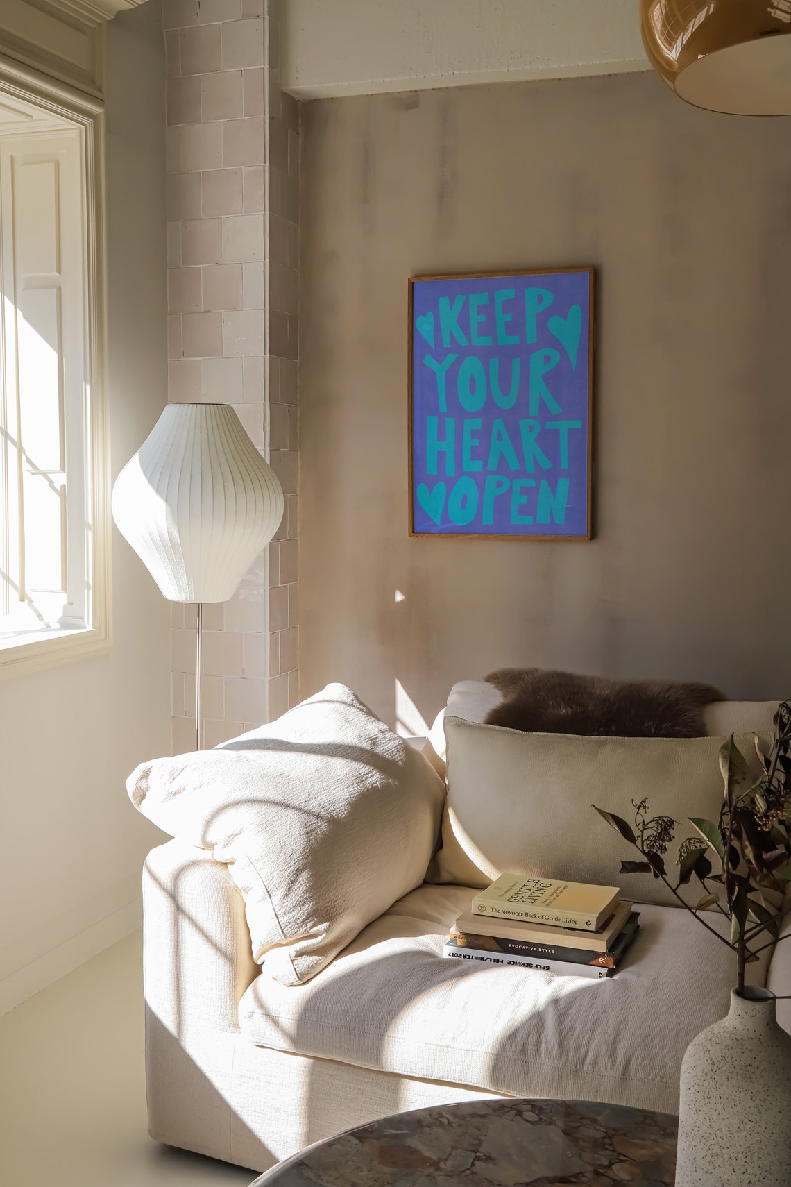 Keep Your Heart Open Blue Hand Lettered Romantic Quote Art Poster - Image 2