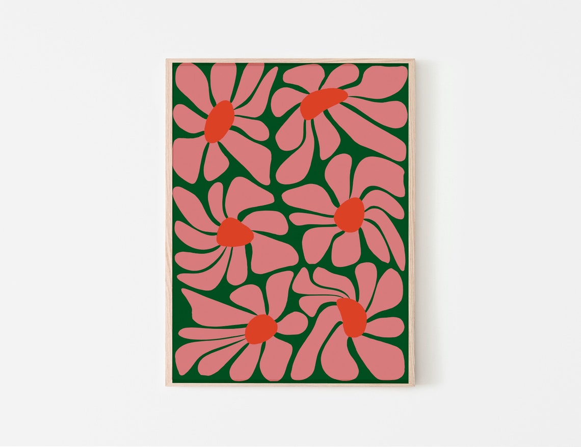 Tropical Boho Flower Poster Wall Art Funky Plant Lover Botanicals Pink Green And Orange Design Instant - Image 3